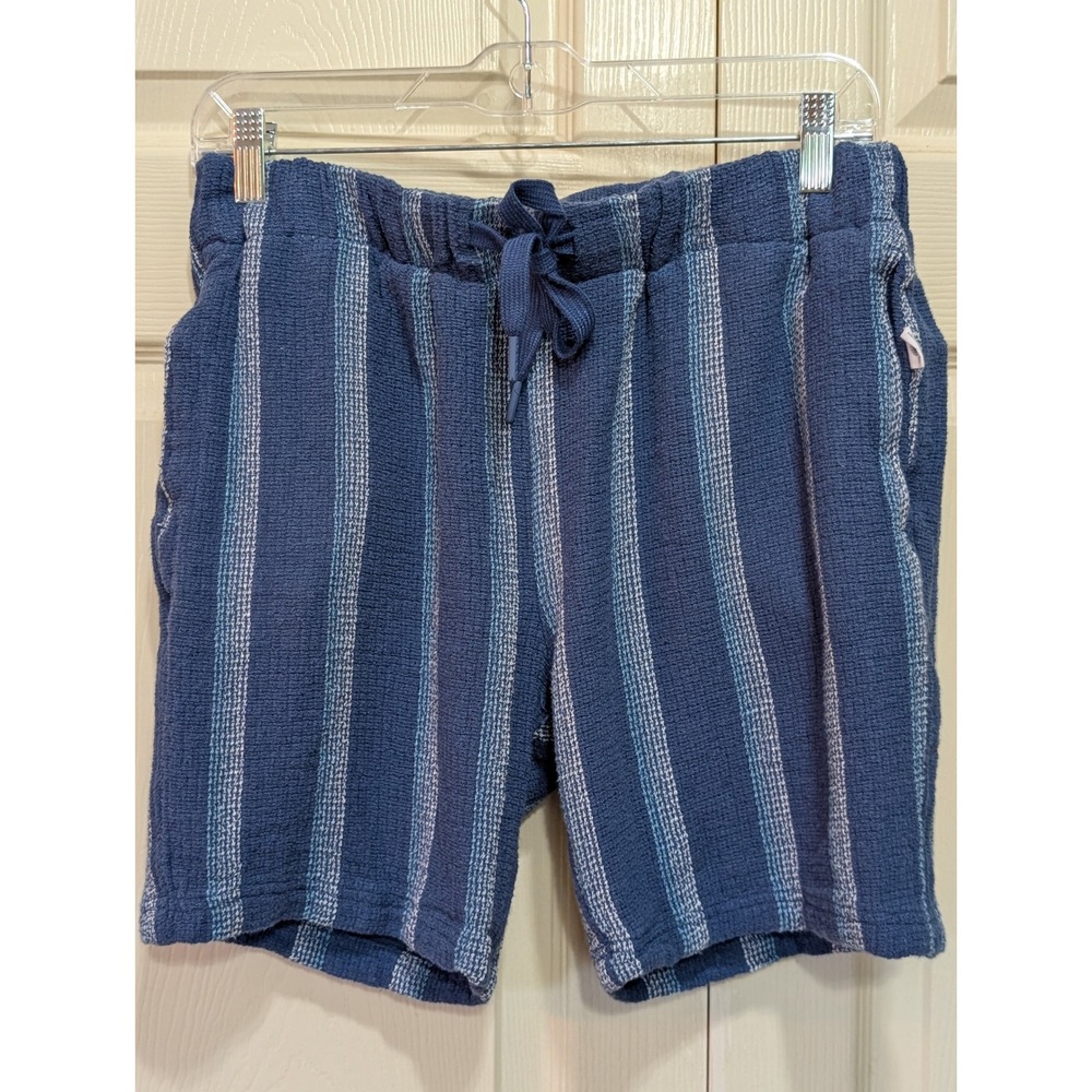 Vintage Summer Blue Striped Drawstring Shorts Mens Textured Waffle Weave Lounge - Picture 1 of 9